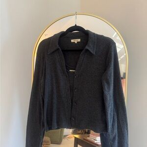 Madewell Grey Button-Up Collared Cardigan and Tank Set